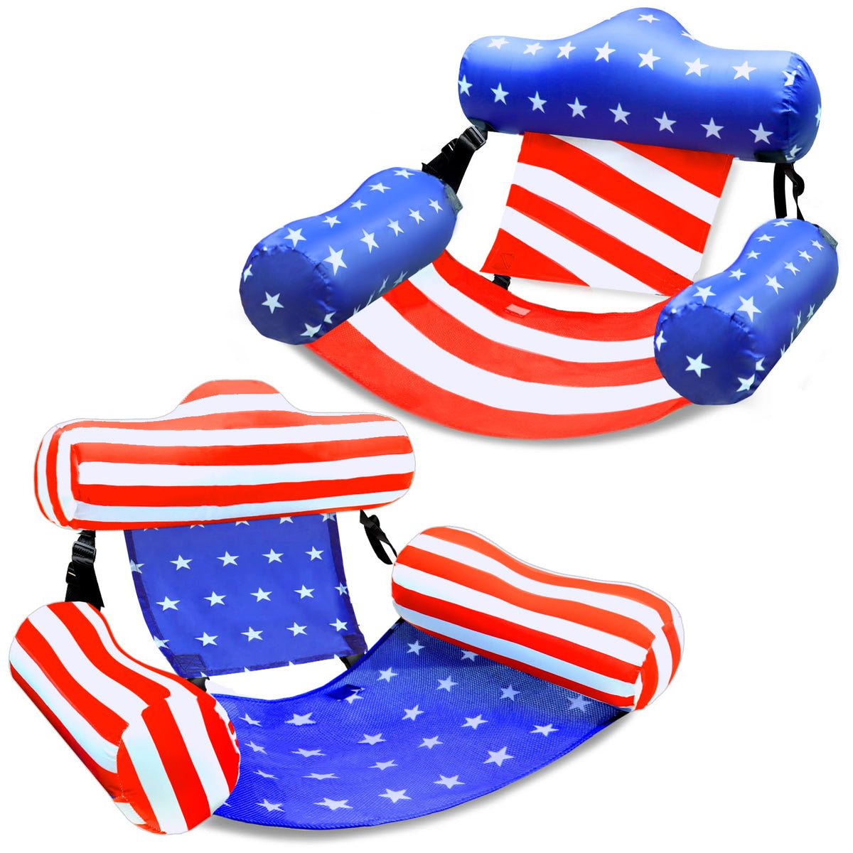AMENON USA flag pool float chair setup shown for easy lounging at the pool