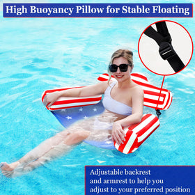 AMENON USA flag pool float chair side view highlighting comfort