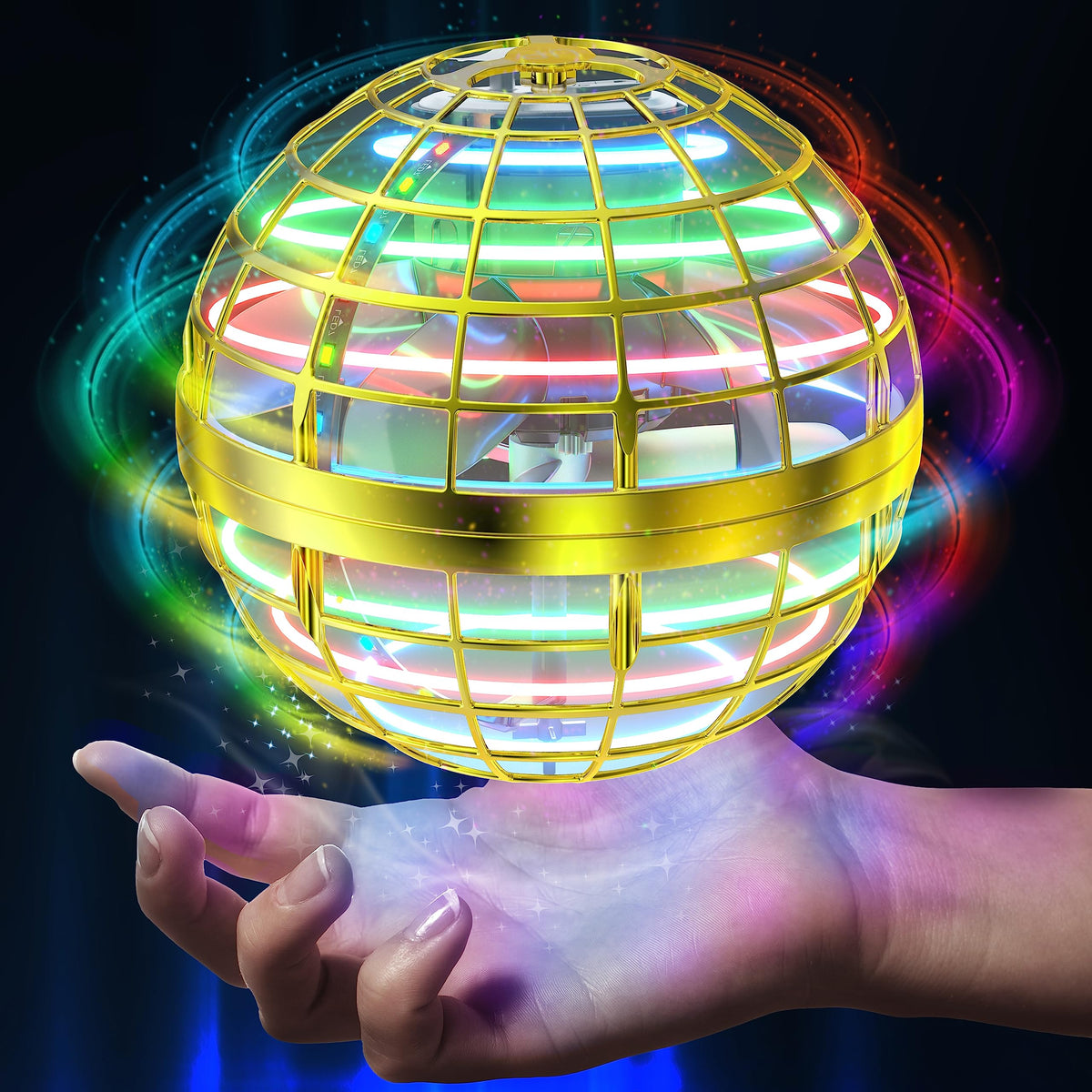 AMERFIST Flying Orb Ball Golden glowing for dynamic indoor and outdoor play.