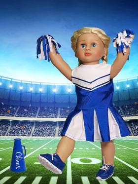 American Fashion World blue cheerleading outfit showcases fine stitching and craftsmanship.