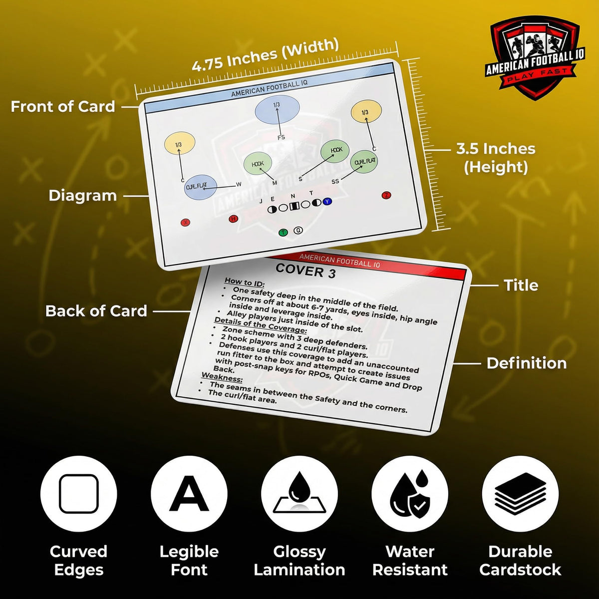 American Football IQ flashcards in a durable matte-finish box for portable study
