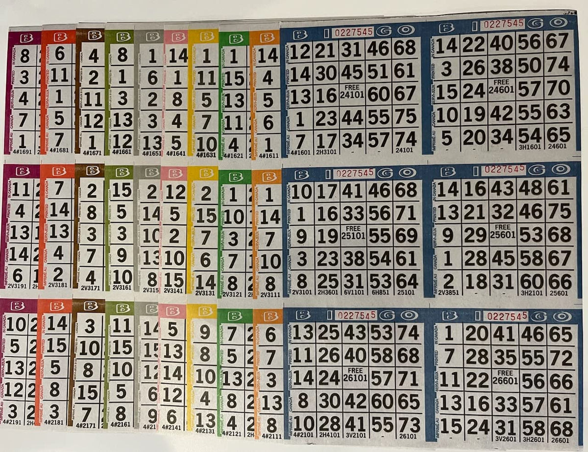 American Games bingo paper cards with color rotation, ideal for multi-round events