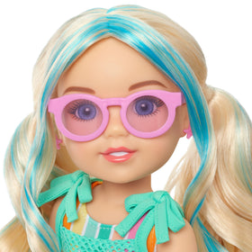 American Girl AG Sisters turquoise mesh coverup with daisy trim for sunny days