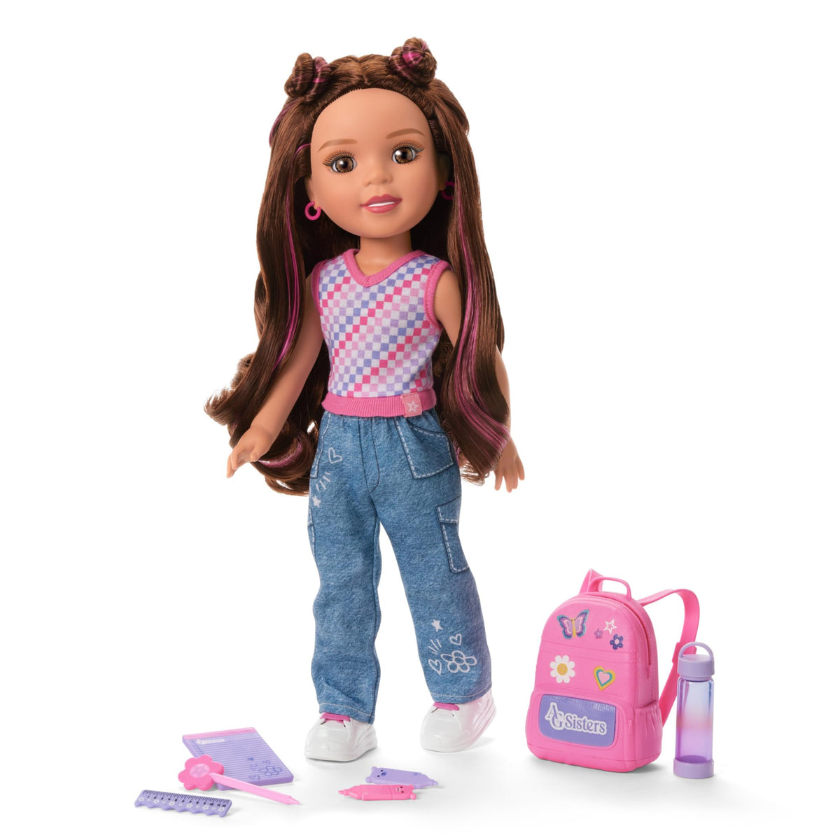 AG Sisters faux-denim jeans with floral doodles for everyday play