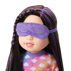 American Girl AG Sisters glittery purple slippers with crisscross straps for bedtime play.