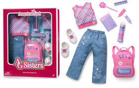 American Girl AG Sisters sweater vest with pink trim for classroom-ready outfits
