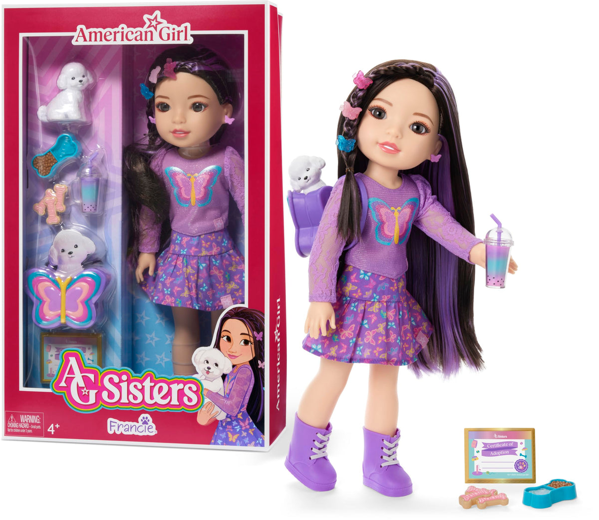 American Girl Francie doll with brown eyes, perfect for imaginative storytelling and cuddles.