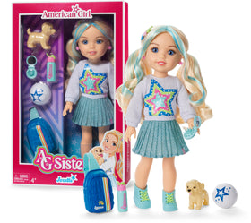 American Girl Jozette doll with blue eyes and wavy blonde hair for imaginative play.
