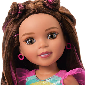 American Girl Lea doll hot-pink backpack with rainbow design complements color-coordinated adventures