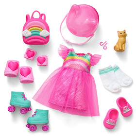American Girl Lea doll hot-pink knit dress with rainbow bodice offers vibrant outfit options