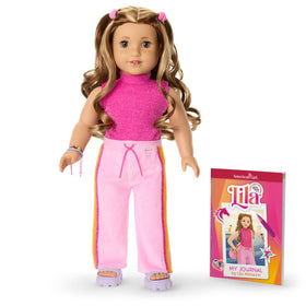 American Girl Lila 18-inch doll with amber eyes, inviting imaginative play and storytelling.