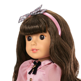 American Girl Samantha Modern Era top pink satin with puff sleeves for a playful look.