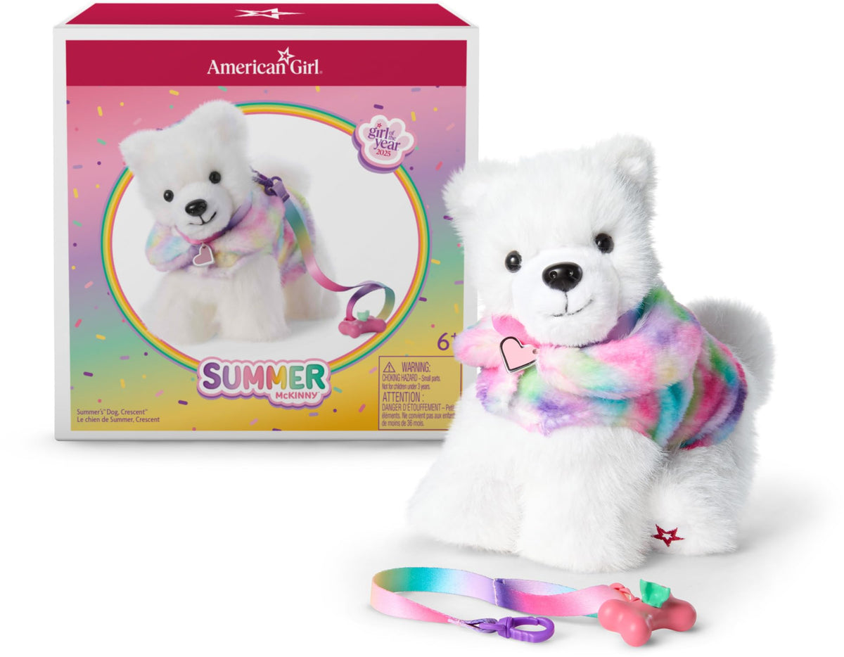 American Girl Crescent, a white fluffy dog, ideal for imaginative play with 18-inch dolls.