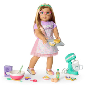American Girl Summer McKinny apron with rainbow pattern for realistic play.