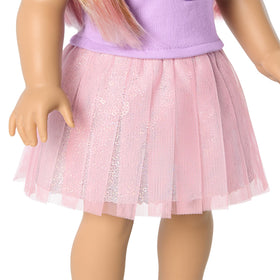 American Girl Summer McKinny doll wearing outfit ready for pretend bakery adventures