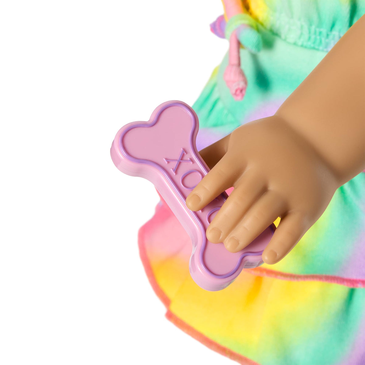 American Girl Summer McKinny bone toy magnet attachment for dog play with Crescent.
