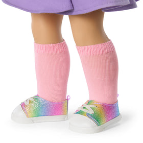 American Girl Waggy Pup Tails sparkly shoes to finish the doll's look.