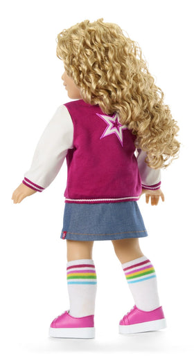 American Girl Truly Me 115 pink striped shirt and sneakers complete outfit