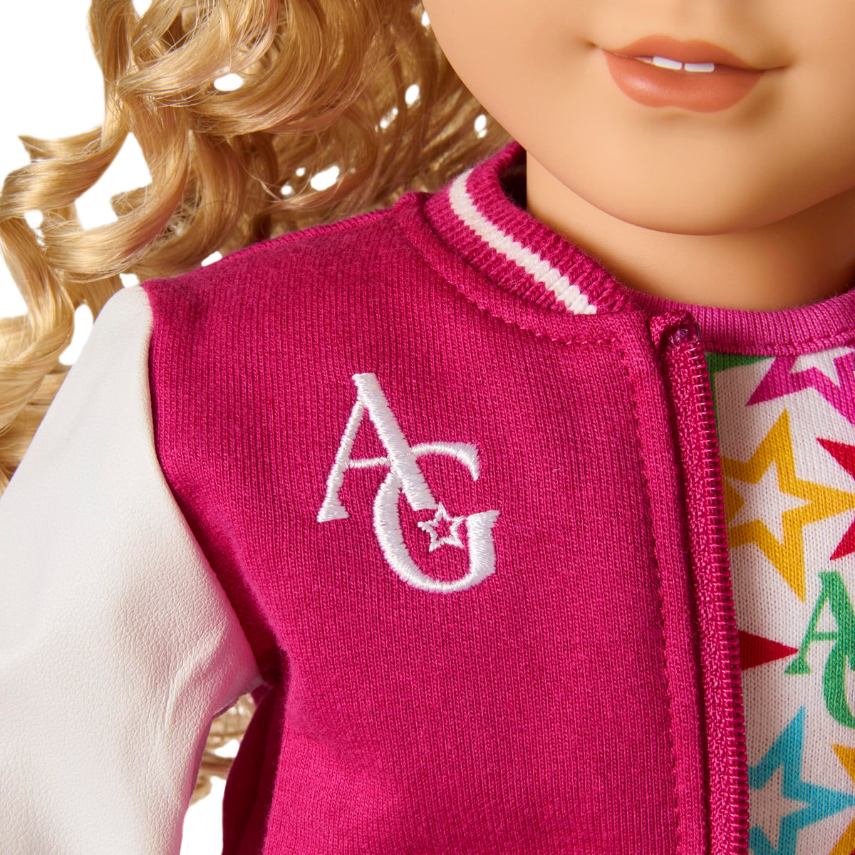 American Girl Truly Me 115 varsity jacket front view that enhances outfits