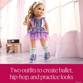 American Girl Truly Me #125 doll in pink tank leotard suitable for practice ensembles.