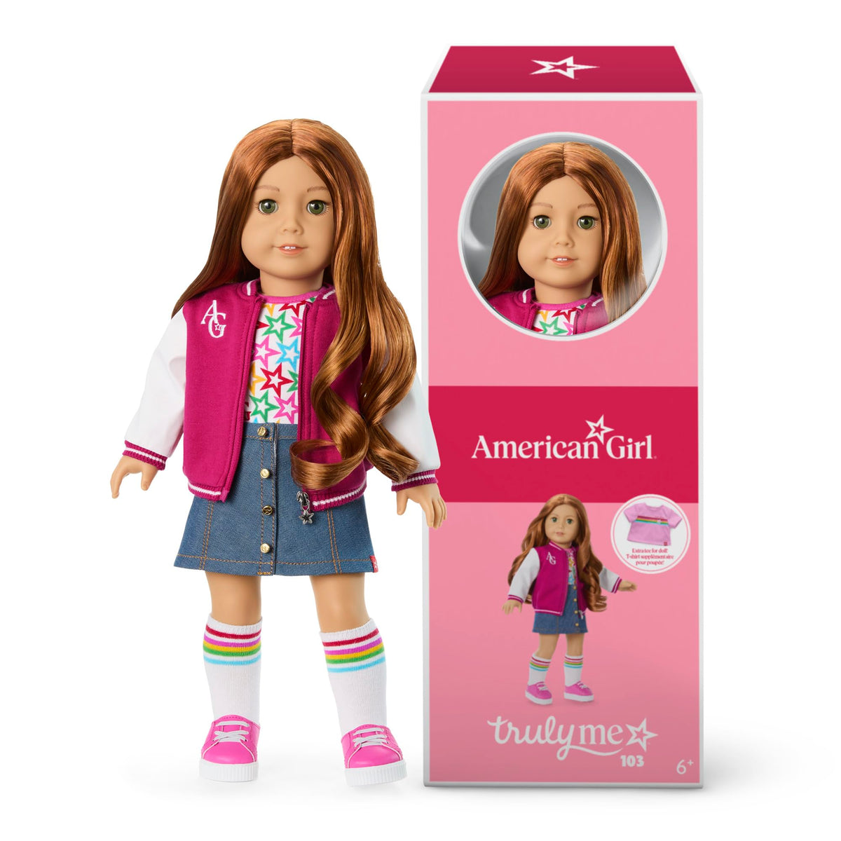 American Girl Truly Me 18-inch Doll #103 with green eyes, inviting imaginative play.