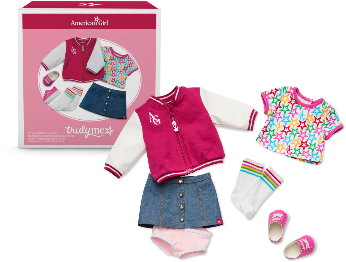 American Girl Truly Me varsity jacket for 18-inch dolls, versatile outerwear for creative play.