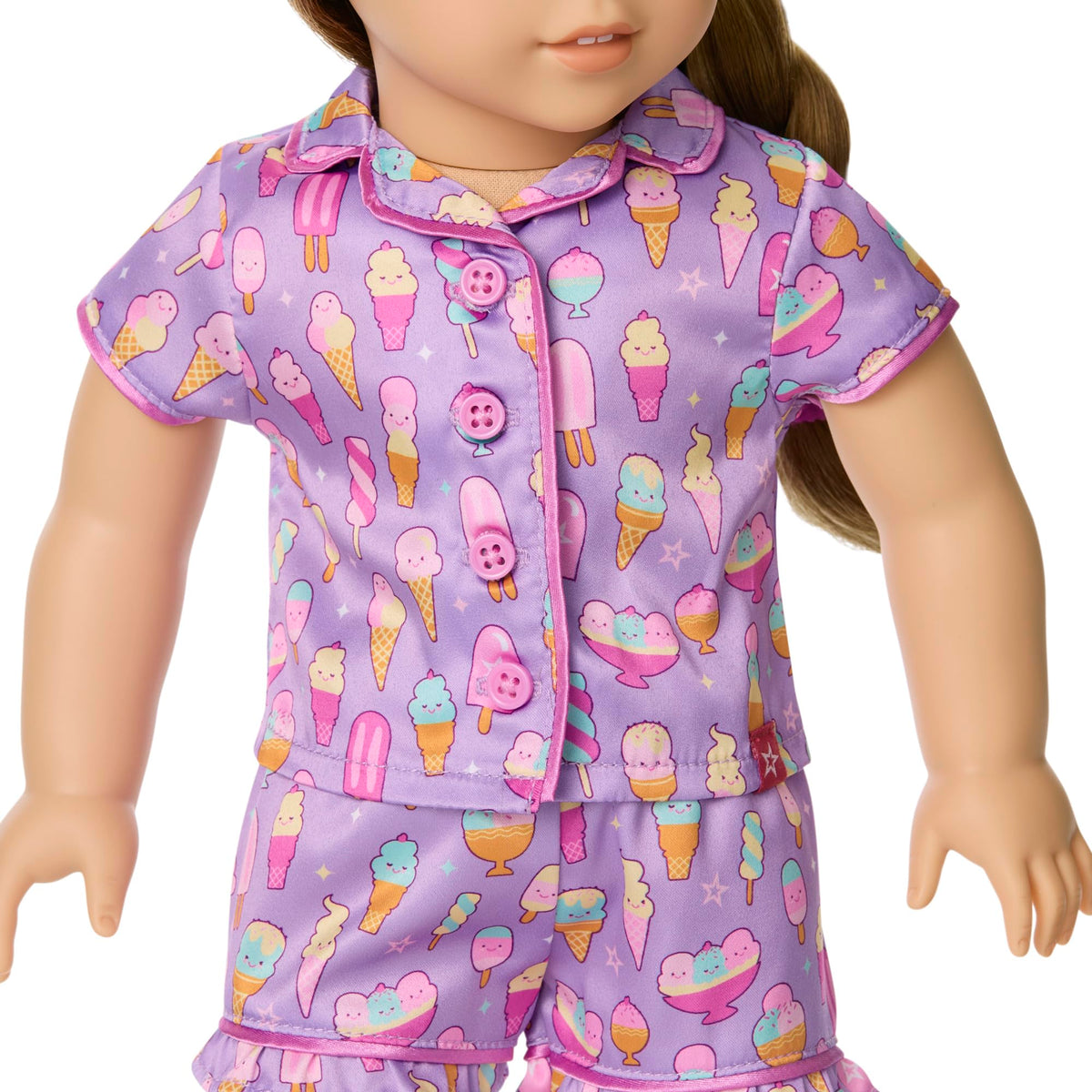 American Girl Truly Me 18in lavender satin top for nap-time style.