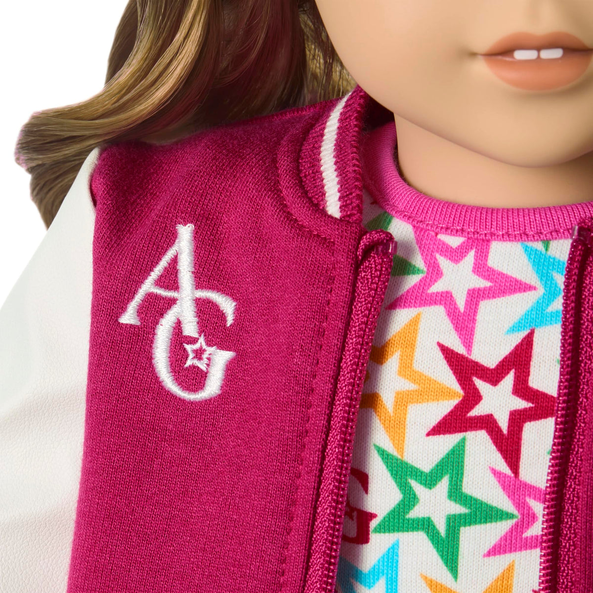 American Girl Truly Me 18-inch doll white tee with multicolor star print for outfits.