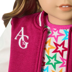 American Girl Truly Me 18-inch doll white tee with multicolor star print for outfits.