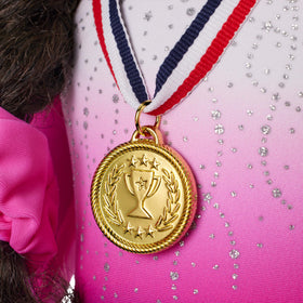 American Girl Truly Me beam outfit features holographic trim on neckline and cuffs for sparkle.