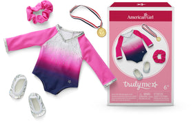 American Girl Truly Me beam with Pride leotard with ombre bodice and glitter dots for flair.