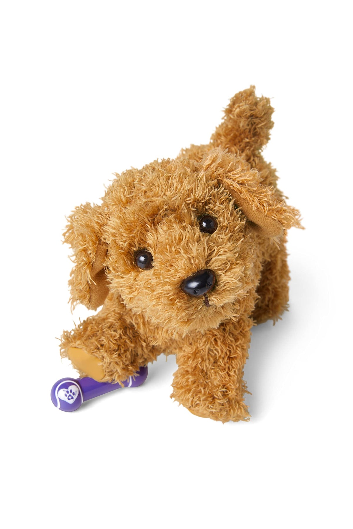 American Girl Daffodil Doodle Dog barbell toy in a pretend gym moment.