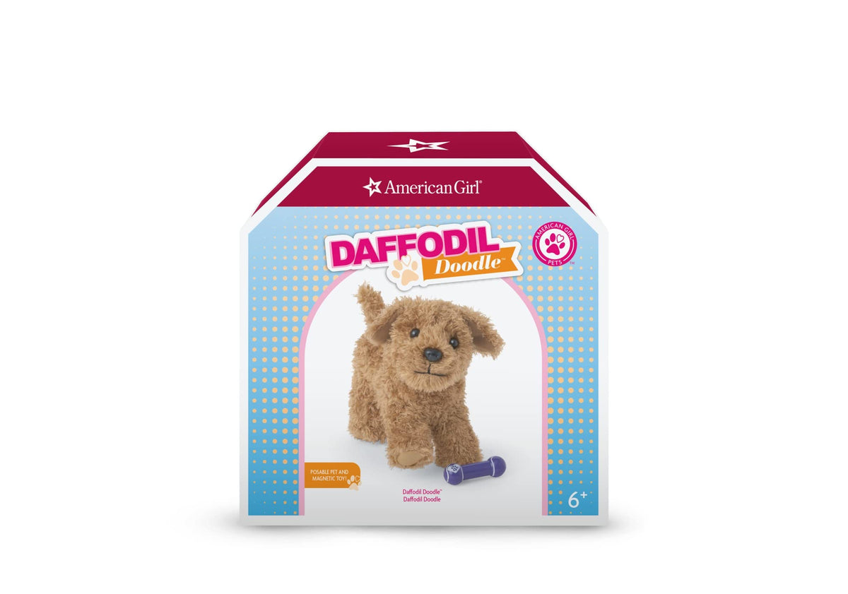 American Girl Daffodil Doodle Dog packaging suggests setup for storytelling.