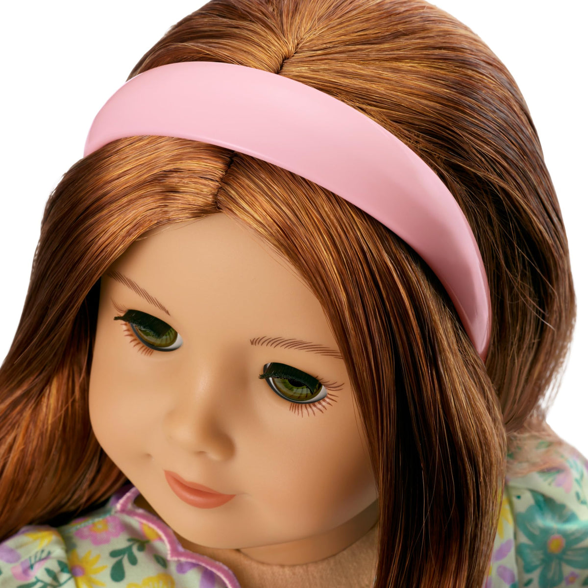 American Girl Truly Me pastel petals dress front view highlighting puff sleeves.
