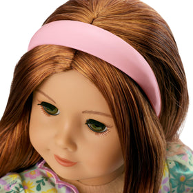 American Girl Truly Me pastel petals dress front view highlighting puff sleeves.