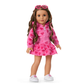 American Girl Truly Me red heart print detail on hoodie dress for dress-up flair
