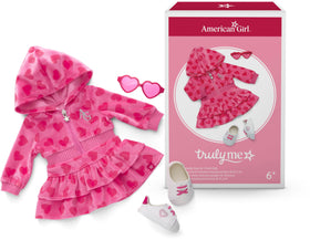 American Girl Truly Me pink hearts hoodie dress, cozy velour, ideal for daily play