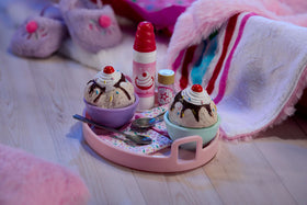 American Girl Truly Me sundae set includes purple and aqua bowls for pretend dessert