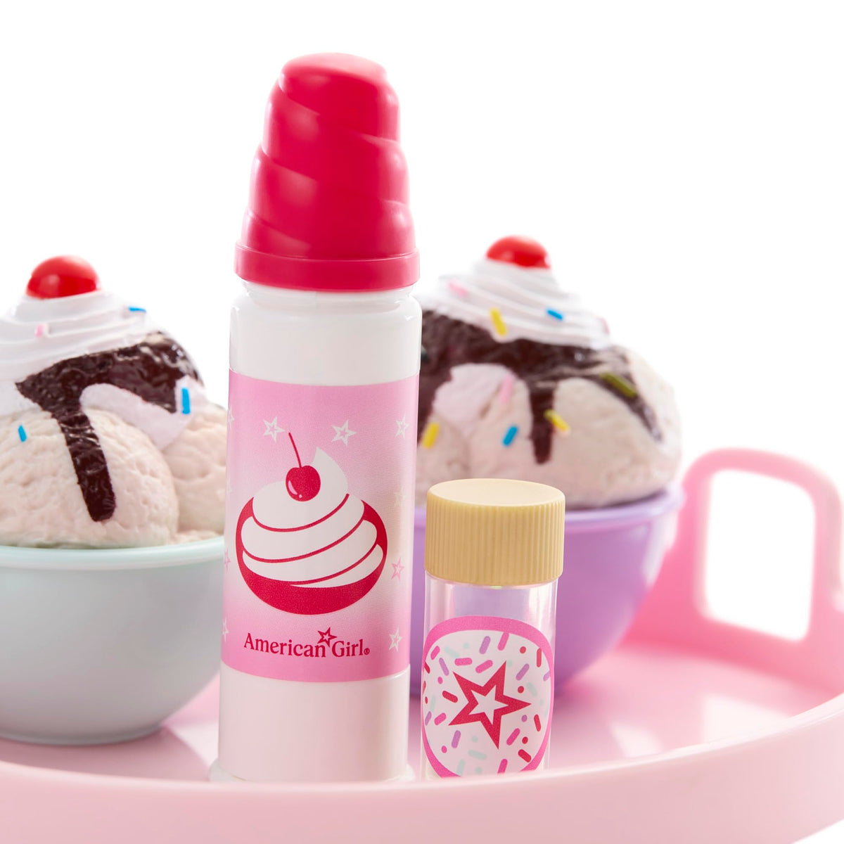 American Girl Truly Me whipped cream can with removable lid for interactive fun