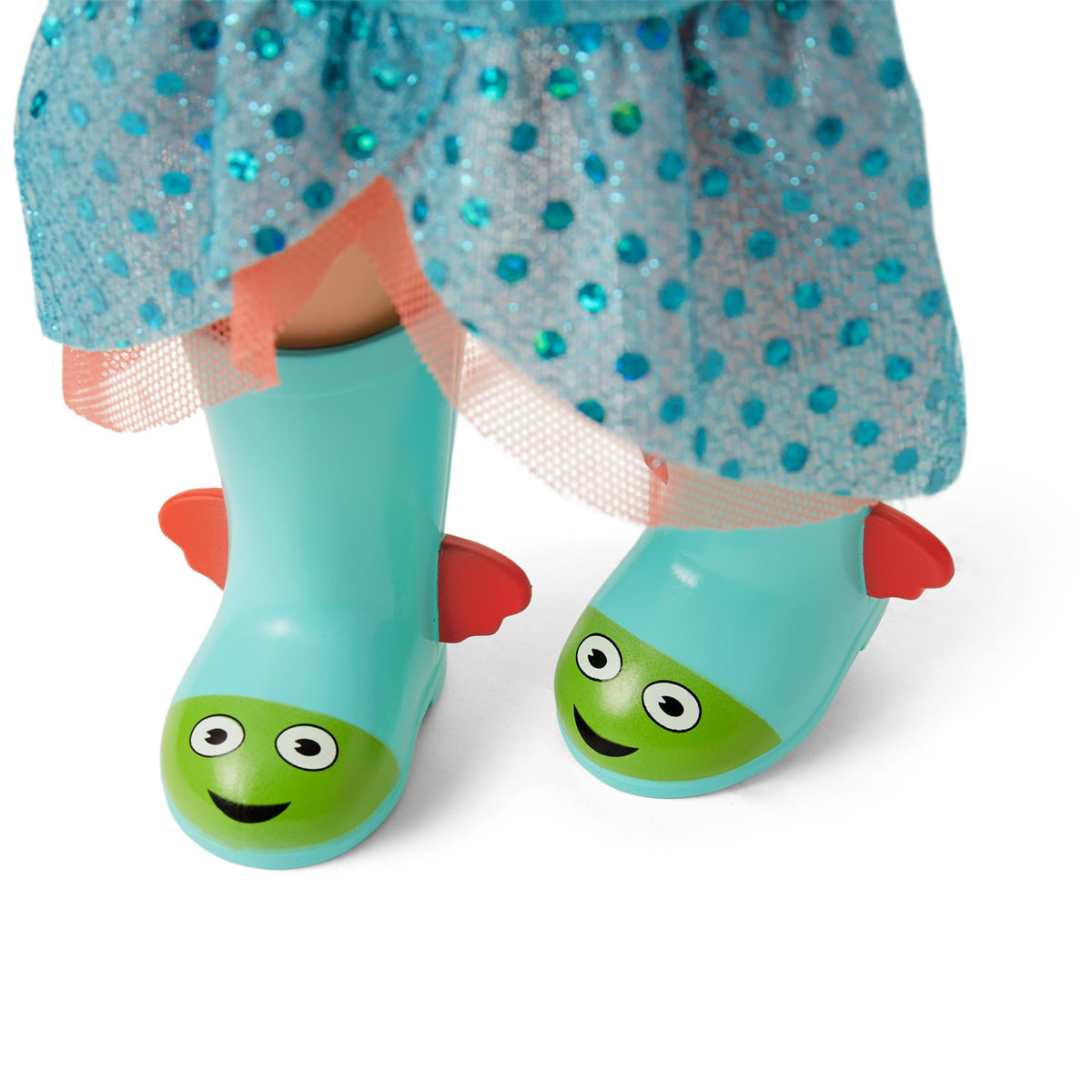 American Girl WellieWishers Camille doll in blue wellie boots with fins and fish faces