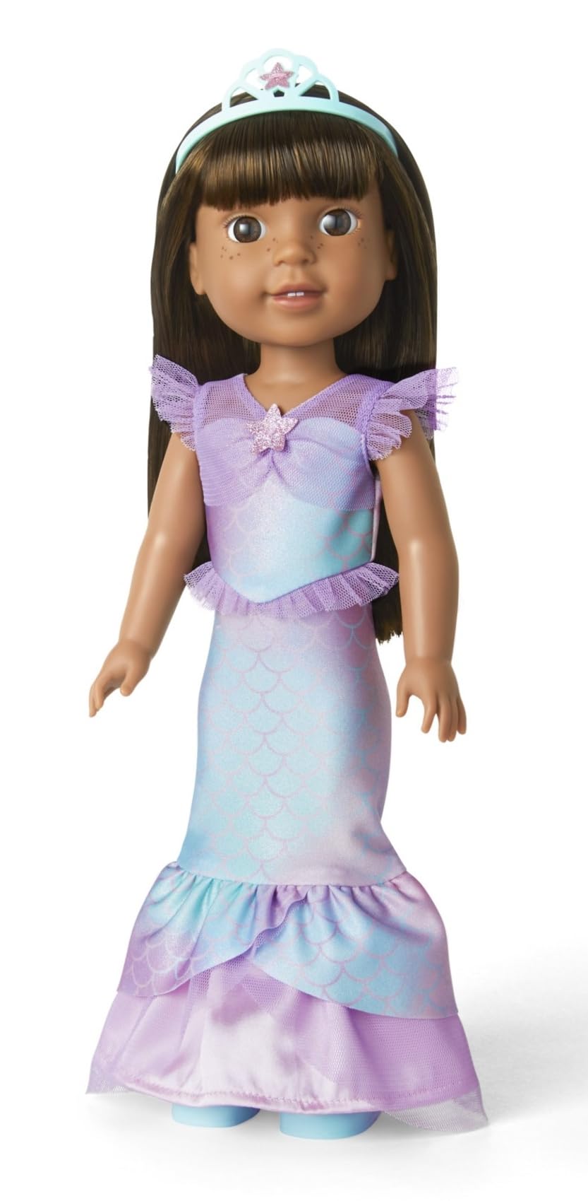 American Girl WellieWishers mermaid dress with mesh neckline close-up for twirl-ready style.