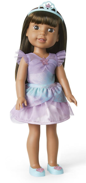 American Girl WellieWishers transforming outfit—mermaid silhouette to party dress, two looks.