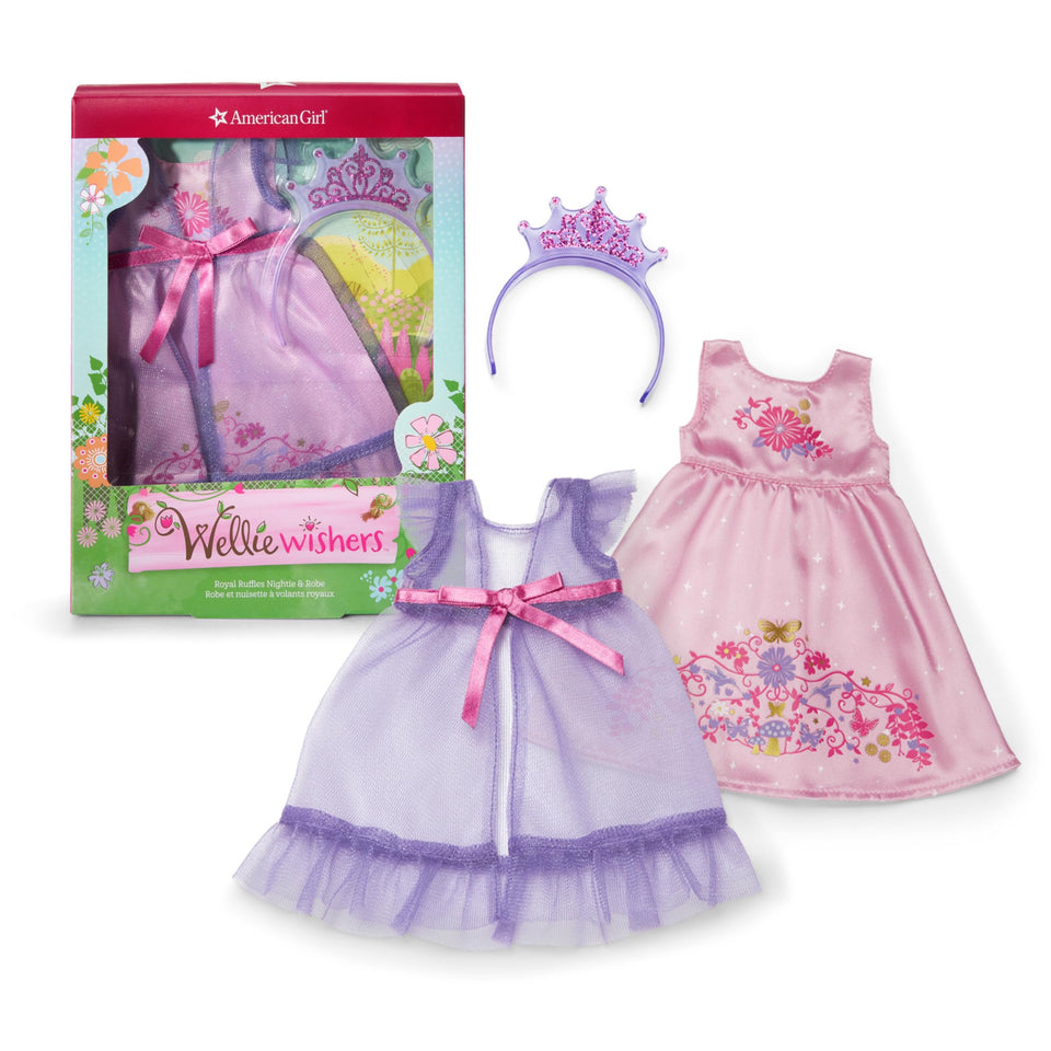 American Girl WellieWishers royal ruffles nightie detail for cozy bedtime play.