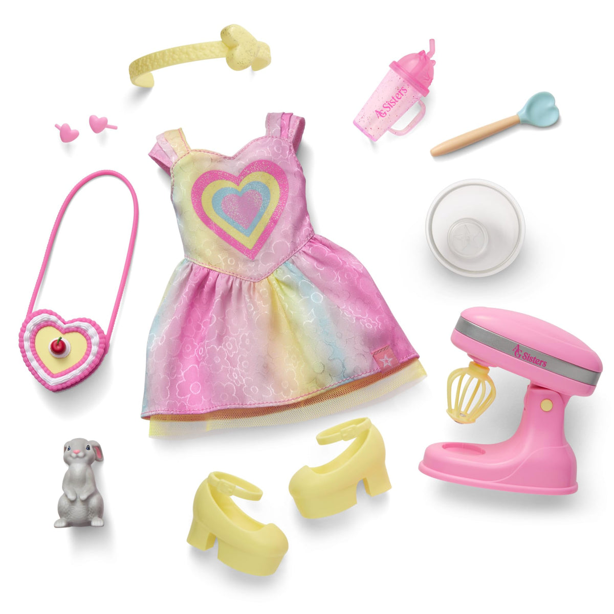 American Girl Wesley gray bunny figurine accompanies playful tea parties