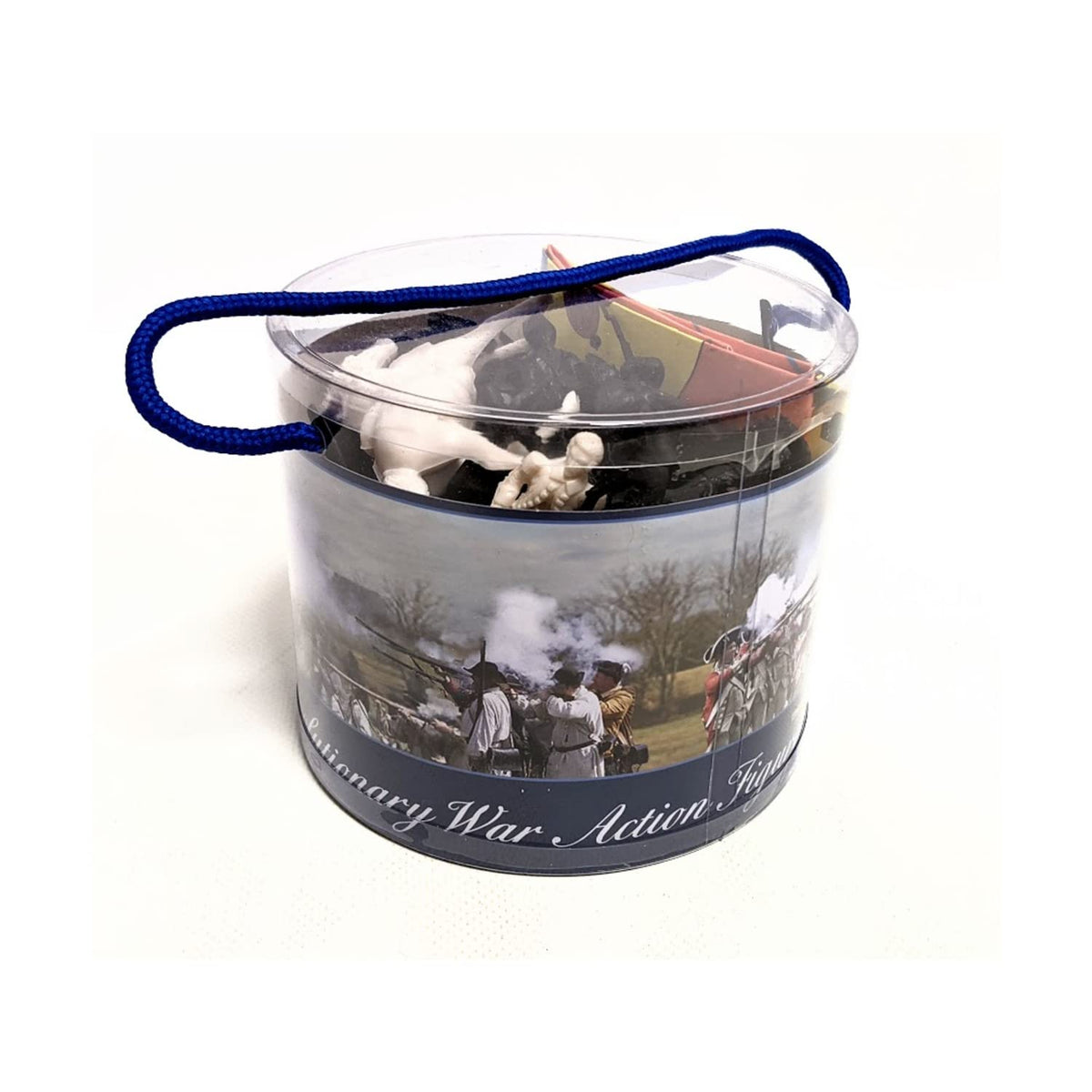 Americana Revolution War toy soldier tub with 33-piece set including Washington and Lafayette for imaginative play.