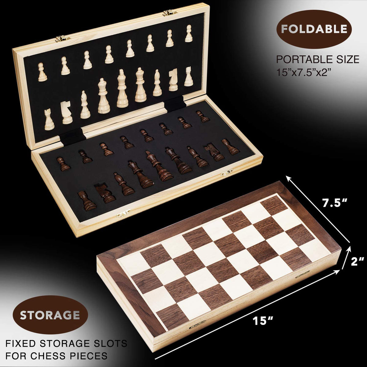AMERO-US folding chess board, travel-friendly and easy to pack.
