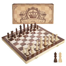 AMERO-US magnetic wooden chess set, 15-inch main view, ideal for travel.