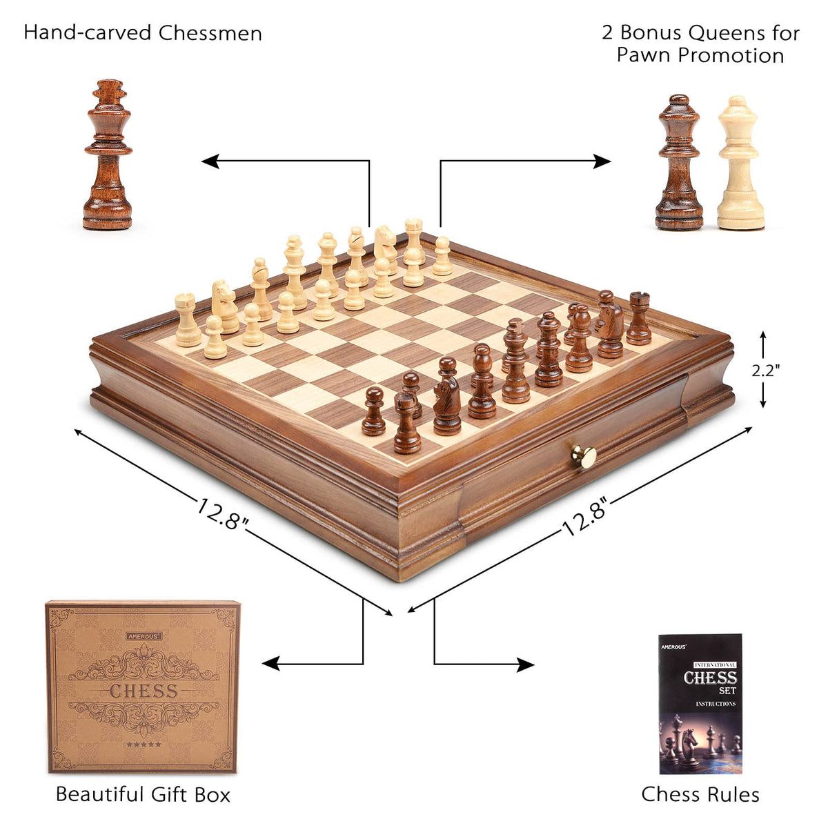 AMEROUS portable chess set fits a backpack for travel