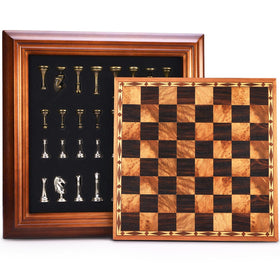 AMEROUS 14-inch wooden chess board with metal pieces for elegant play