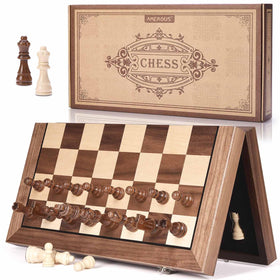 AMEROUS 15-inch magnetic wooden chess board for stable, portable play